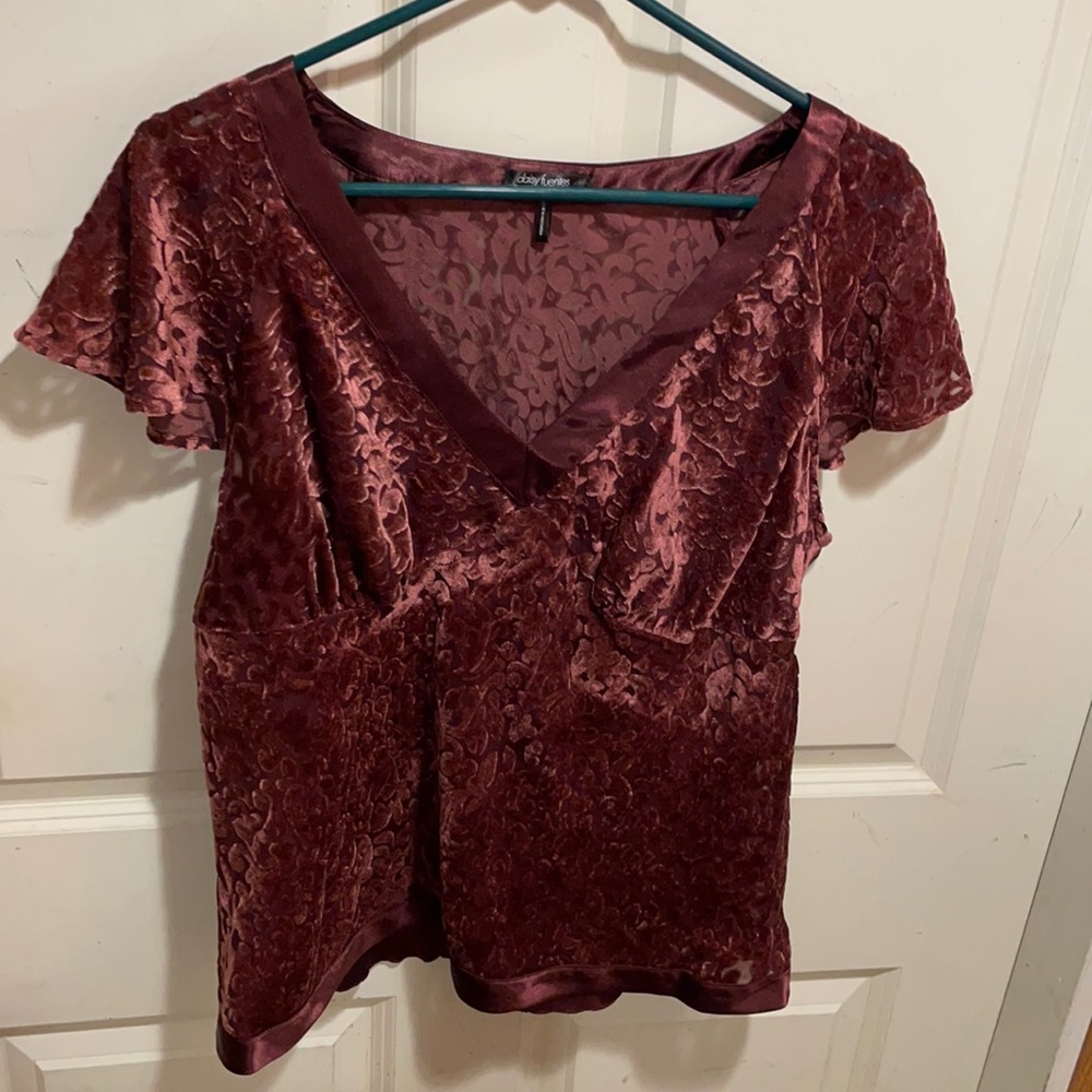 Daisy Fuentes V-neck Sheer with cami  Maroon XL 42” bust 25” I consider petite